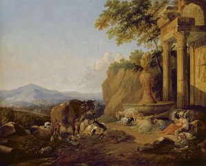 منظر طبيعي مع أنقاض ، 1670