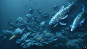 الرسم بالحبر: Koi-Karpfish_blue_04