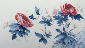 الرسم بالحبر: PEONY in blue_02