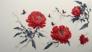 الرسم بالحبر: PEONY in red_01