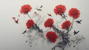 الرسم بالحبر: زهرة الأقحوان باللون الأحمر_01