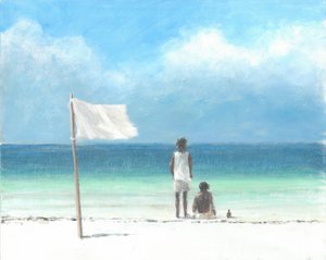 بنين على الشاطئ ، كينيا (أكريليك على ورق)