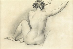 جالسًا عاريًا (قلم رصاص على ورق)