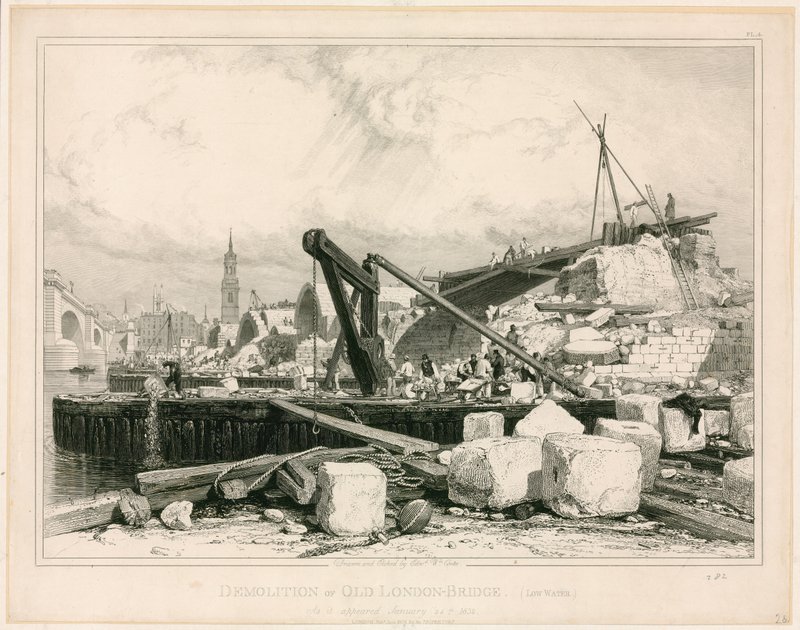 هدم جسر لندن القديم ، 1832 بواسطة إدوارد ويليام كوك