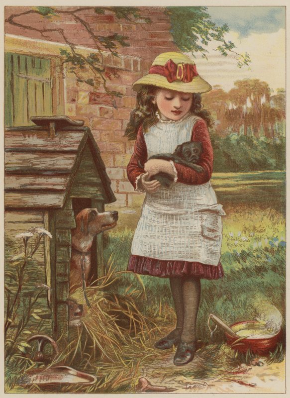 فتاة مع جرو (chromolitho) بواسطة ماري إلين إدواردز