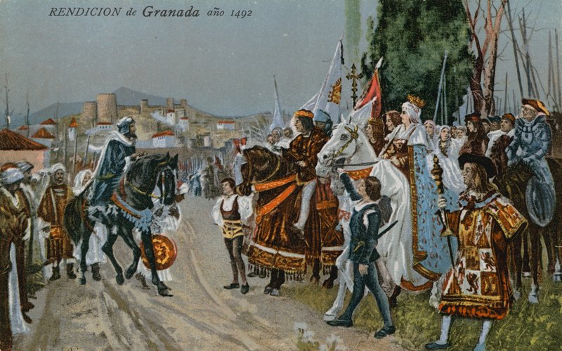 استسلام غرناطة ، 1492 بواسطة المدرسة الاسبانية